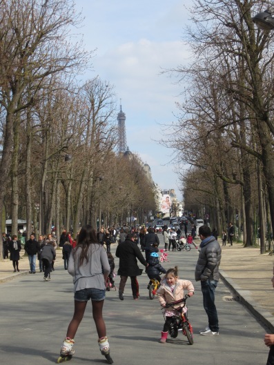 Rollerbladers, mini bike riders, and the Eiffel Tower